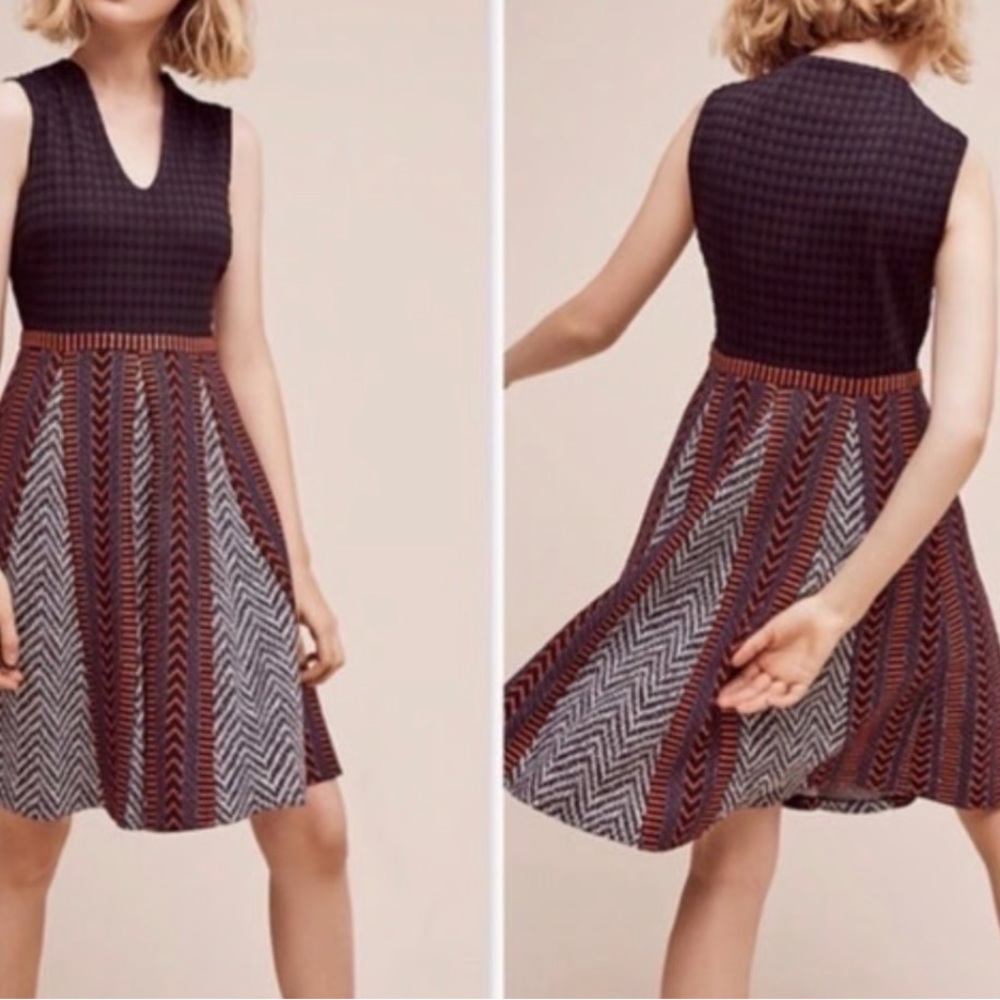 Maeve Black and Red Chevron Mini Dress